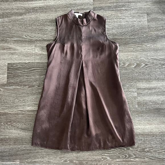 EUC Jenny Han Rich Brown 100% Silk Wrap Midi Dress Size M V-Neck Slip Dress - Picture 1 of 10